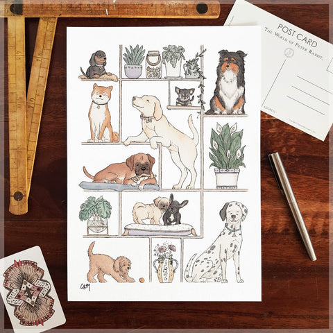 Puppies & Plants - A4 Art Print - Mu Shop