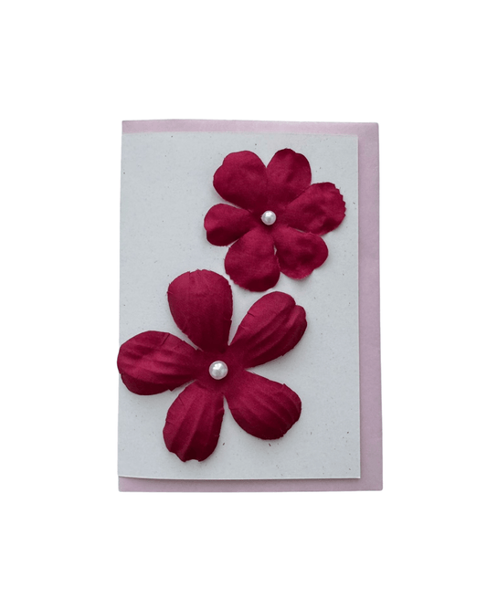 Red Flower Pearl Greeting Card (Pink Envelope) - Mu Shop