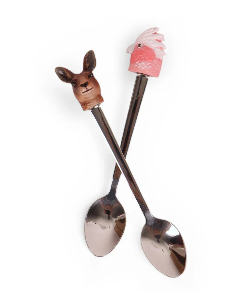 Resin Spoons Aussie Cuties Pink Galah & Kangaroo - Mu Shop