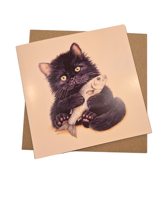 Midnight Fluffly Wuffy Kitty Greeting Card