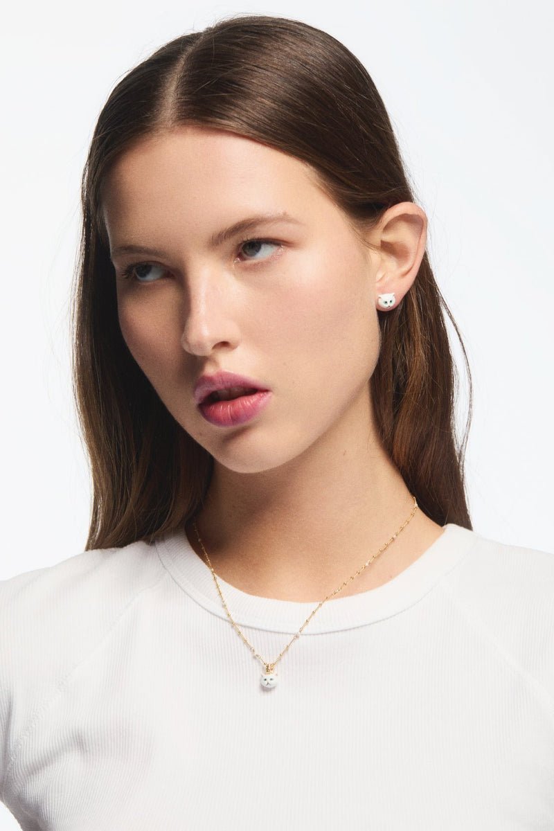 White Cat Head Post Earrings | AVLA1041 (stud) - Mu Shop