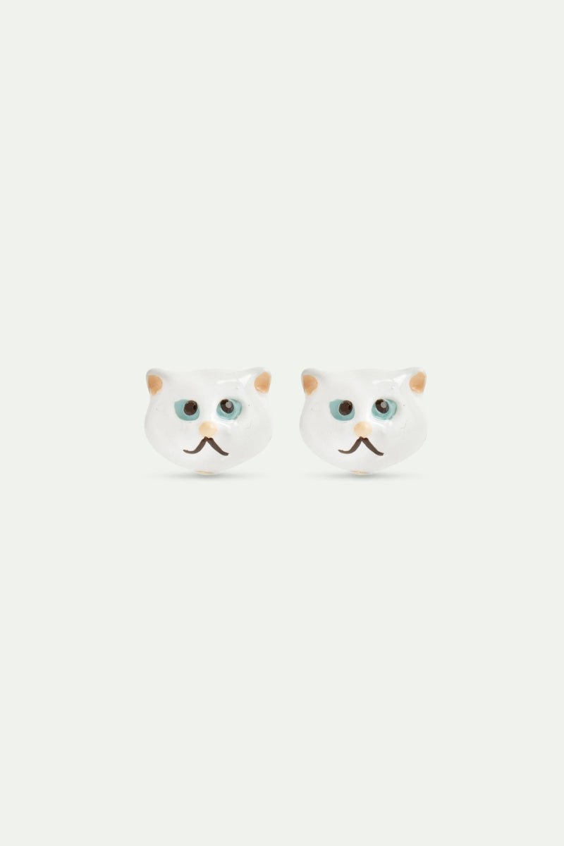 White Cat Head Post Earrings | AVLA1041 (stud) - Mu Shop