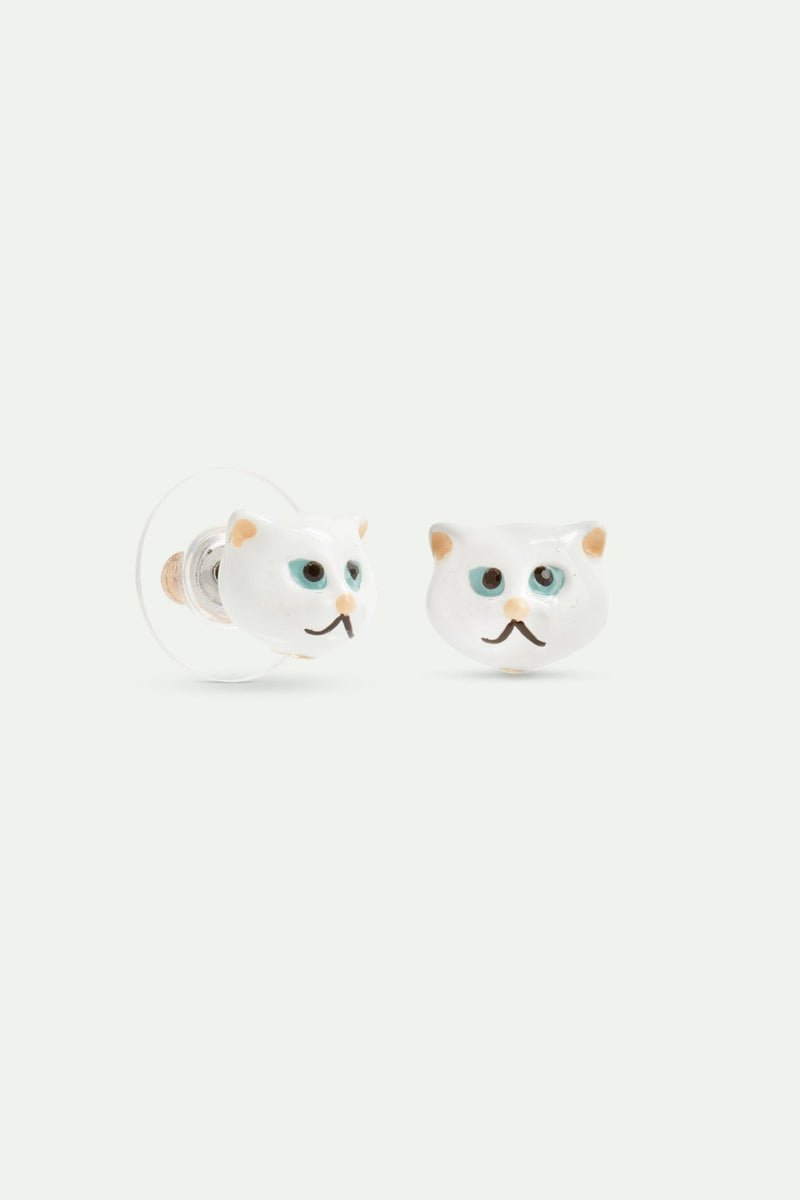 White Cat Head Post Earrings | AVLA1041 (stud) - Mu Shop