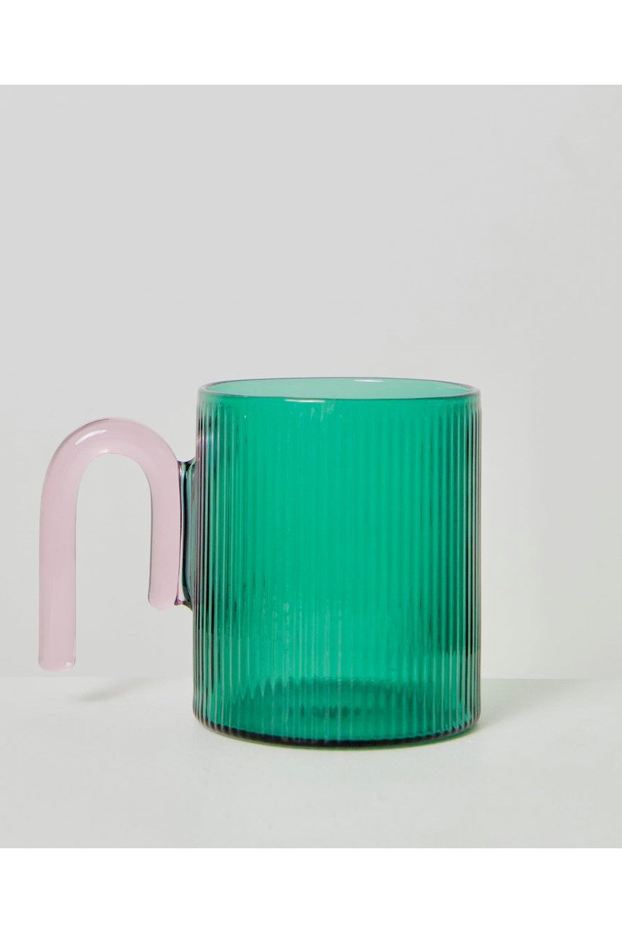 Archer Ribbed Glass Cup - Bottle Green / Light Pink - Mu Shop