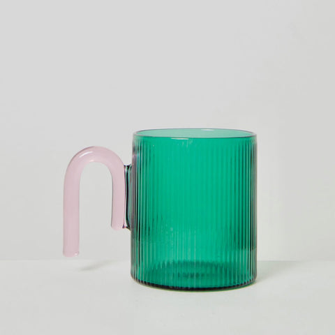 Archer Ribbed Glass Cup - Bottle Green / Light Pink - Mu Shop
