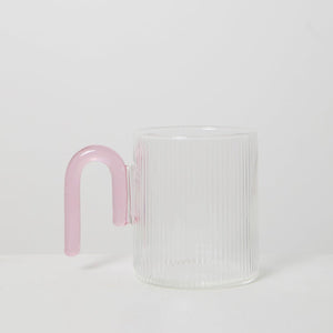 Archer Ribbed Glass Cup - Clear / Taffy Pink - Mu Shop