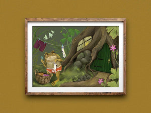 Art Print - Laundry Toad. Fun, humorous illustration, wall art (A4) - Mu Shop