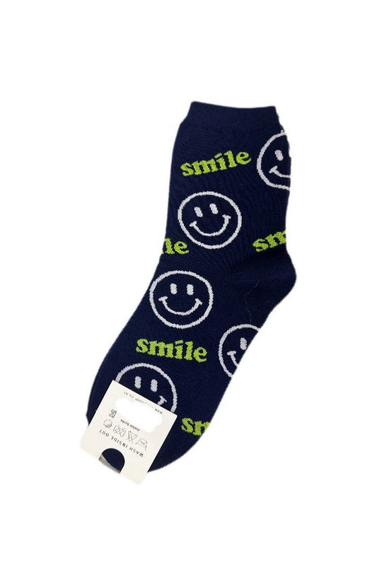 Big Navy Smile Ankle Socks - White and Green - Mu Shop