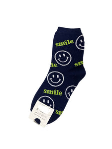 Big Navy Smile Ankle Socks - White and Green - Mu Shop