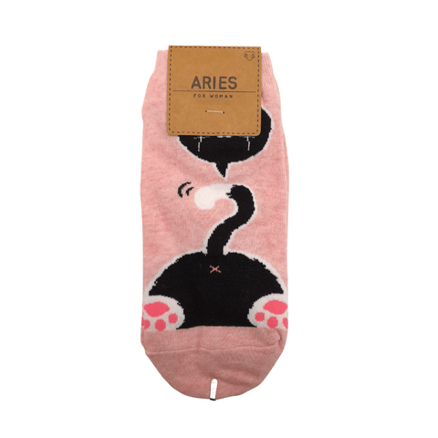 Black Cat Ankle Socks - Pink - Mu Shop