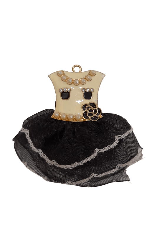 Black Dress With White Lace Brooch - Mu Shop