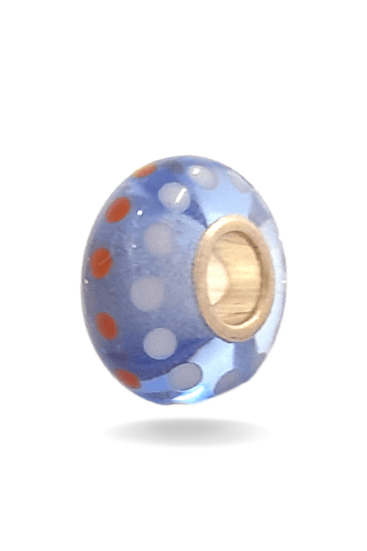 Blue Glass Bead with White and Orange Dots Universal Unique Bead #1498 - Mu Shop