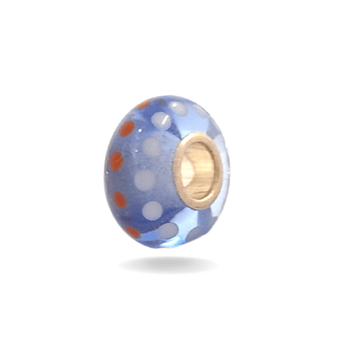 Blue Glass Bead with White and Orange Dots Universal Unique Bead #1498 - Mu Shop