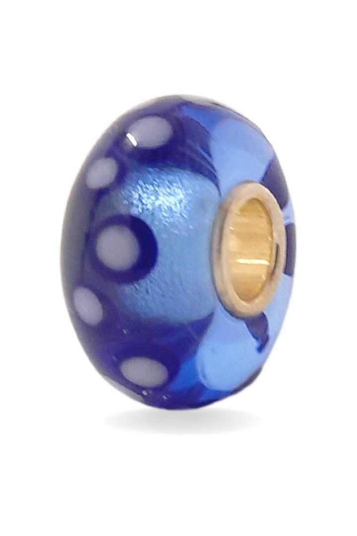 Blue Glass Bead with White Dots Universal Unique Bead #1543 - Mu Shop