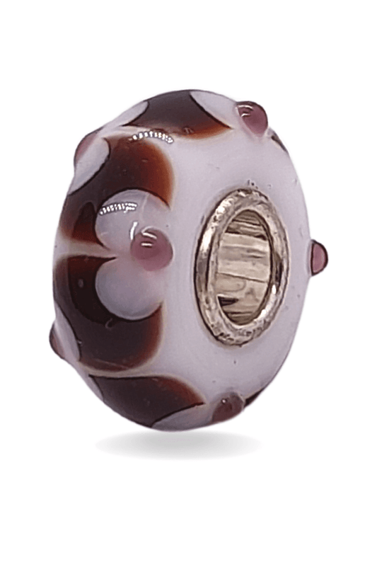 Brown Bead with White Floral Universal Unique Bead #1478 - Mu Shop