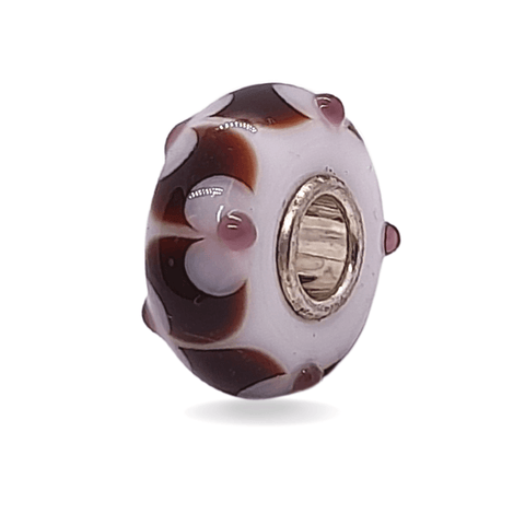 Brown Bead with White Floral Universal Unique Bead #1478 - Mu Shop