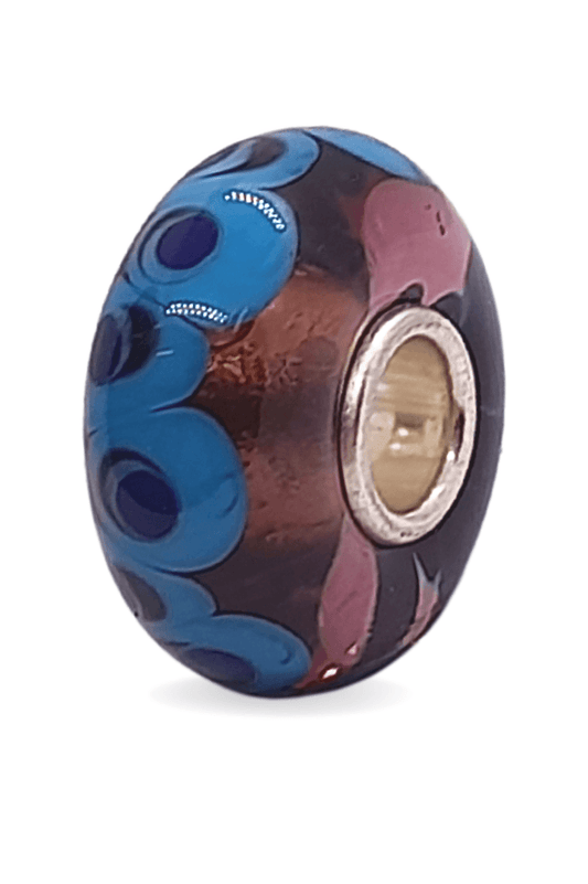 Brown Glass Bead with Blue Vortex Universal Unique Bead #1483 - Mu Shop