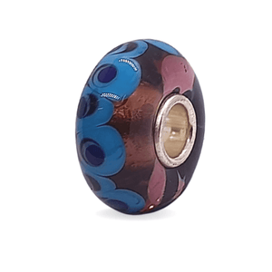 Brown Glass Bead with Blue Vortex Universal Unique Bead #1483 - Mu Shop