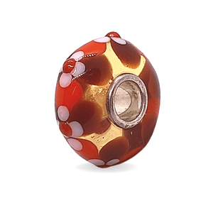 Brown Glass Bead with White and Red Floral Universal Unique Bead #1517 - Mu Shop