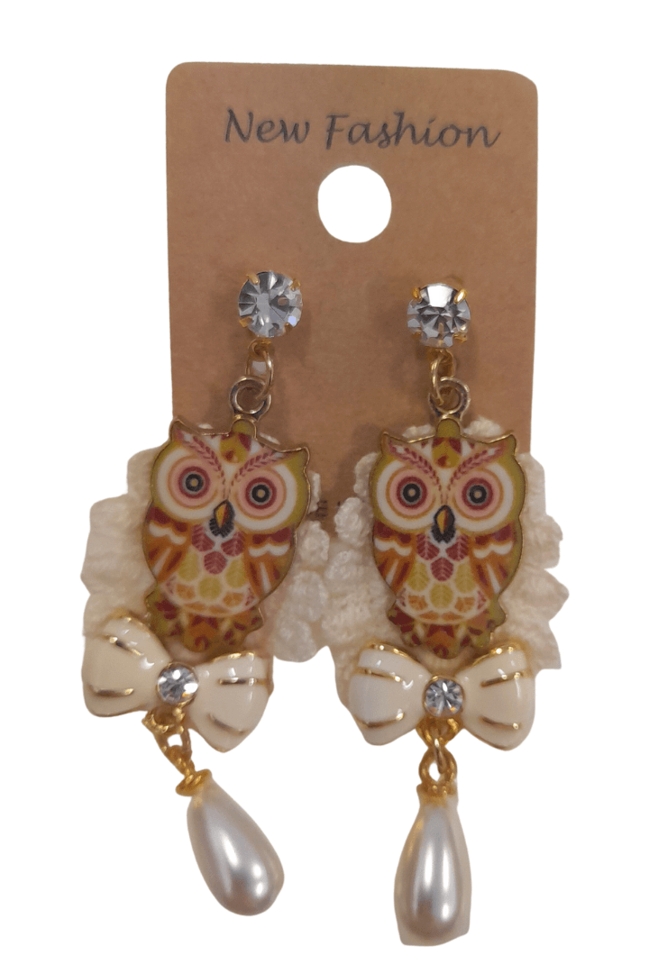 Brown Owl With Bow Earring - Mu Shop