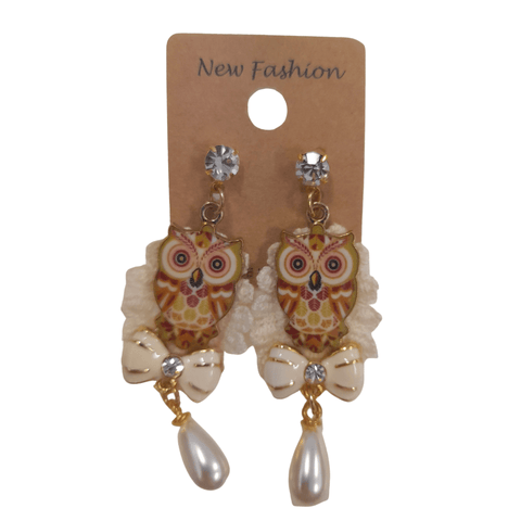 Brown Owl With Bow Earring - Mu Shop