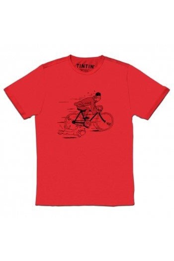 B&W - Tintin Ride Bike Red Adult T-shirt Size XL - Mu Shop