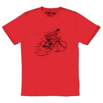 B&W - Tintin Ride Bike Red Adult T-shirt Size XL - Mu Shop