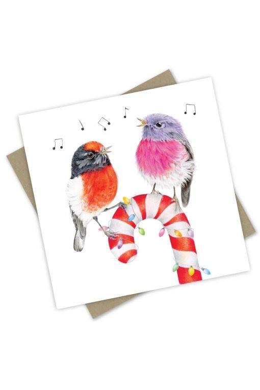 Candy Cane Robins Greeting Card - Mu Shop