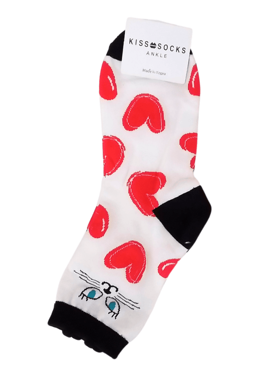 Cat and Hearts Adult Crew Socks - Mu Shop