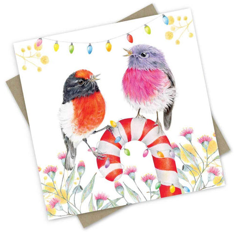 Christmas Card: Candy Cane Robins - Mu Shop