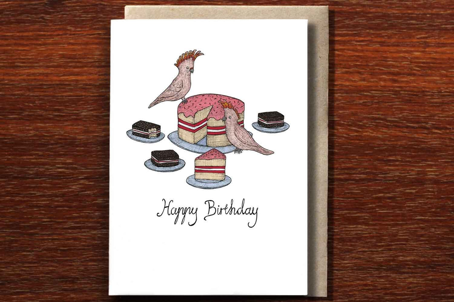 Cockatoos and Cake - Australian Birthday Card - Mu Shop