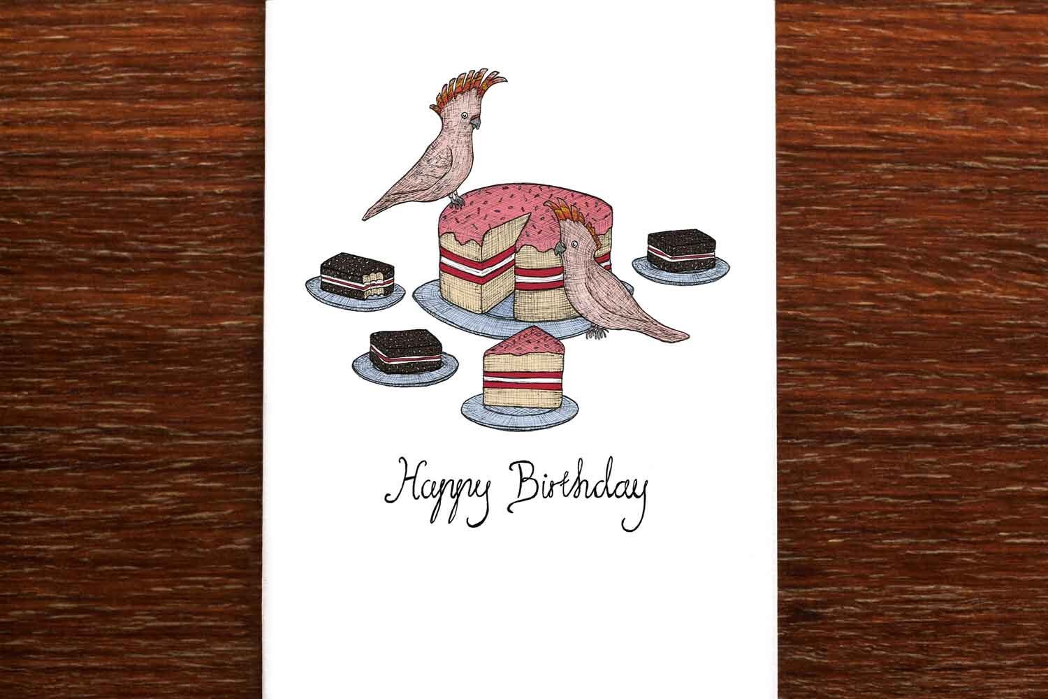 Cockatoos and Cake - Australian Birthday Card - Mu Shop