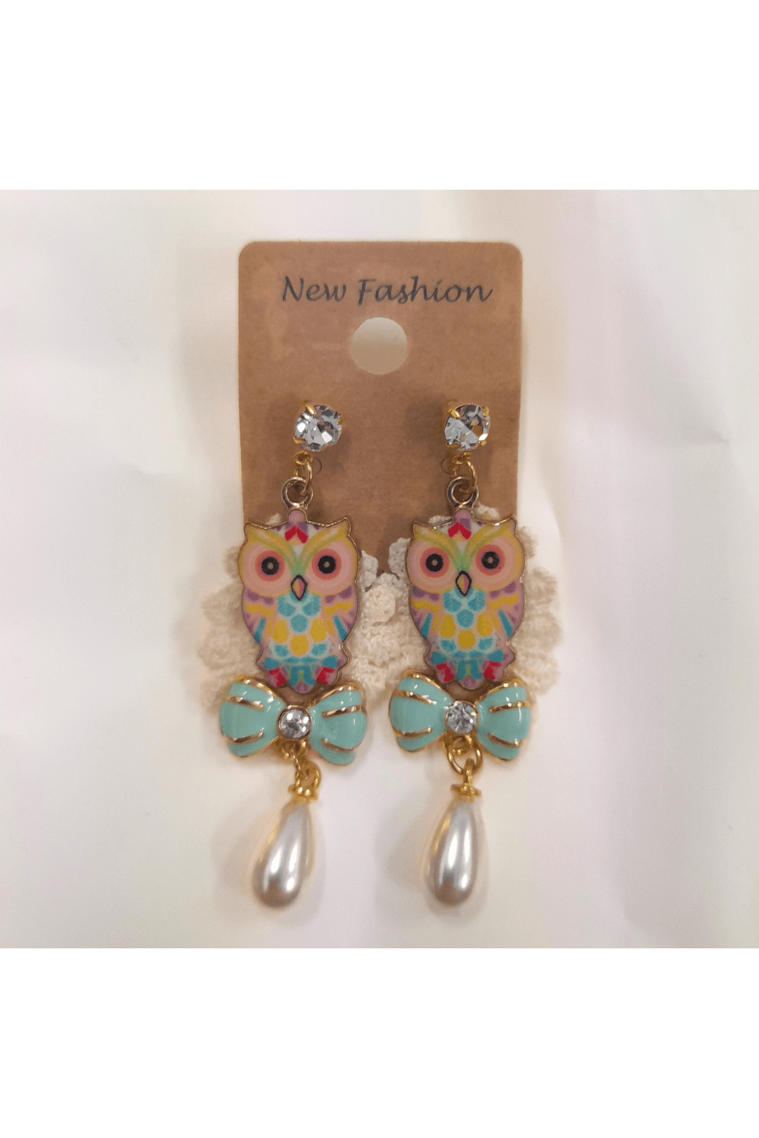 Colourful Owl With Bow Earring - Mu Shop