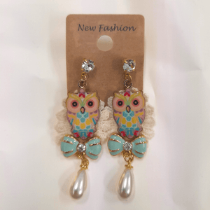Colourful Owl With Bow Earring - Mu Shop