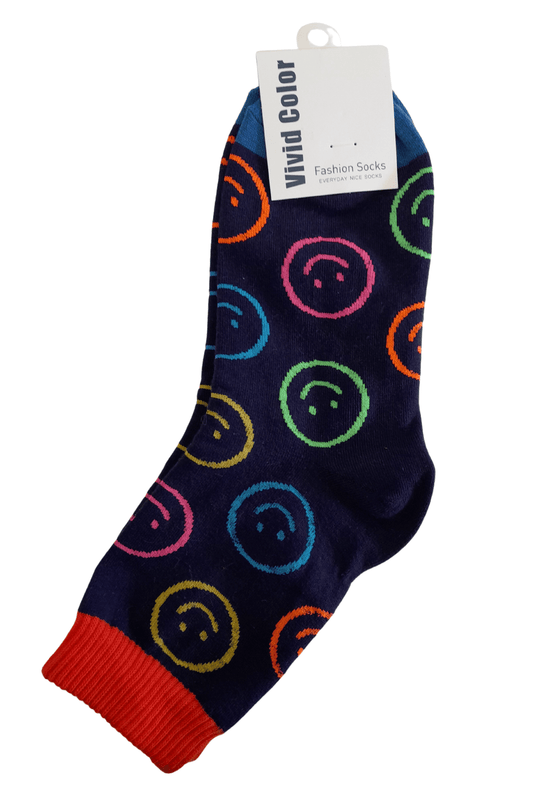 Colourful Smiling Face Adult Crew Socks - Blue - Mu Shop