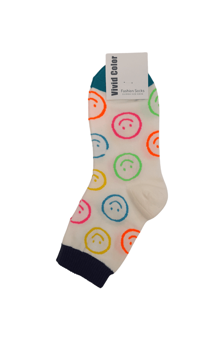 Colourful Smiling Face Adult Crew Socks - White - Mu Shop