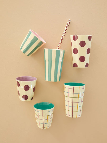 Cream Stripe Print - Tall Melamine Cup - Mu Shop