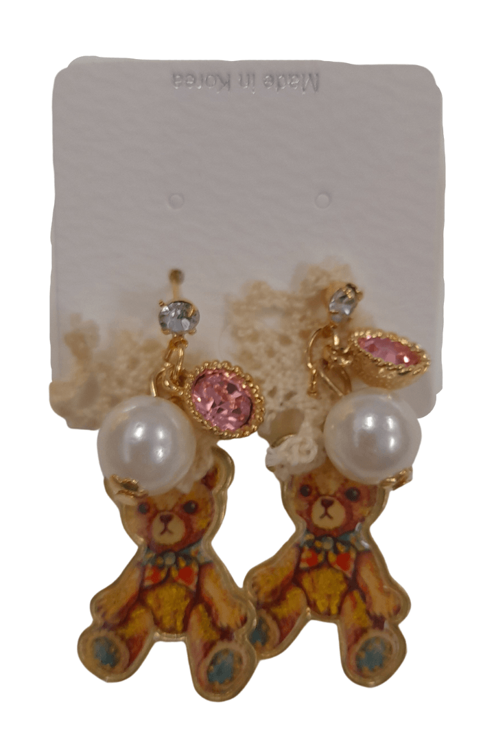 Cute Bear With White Lace Earring - Mu Shop