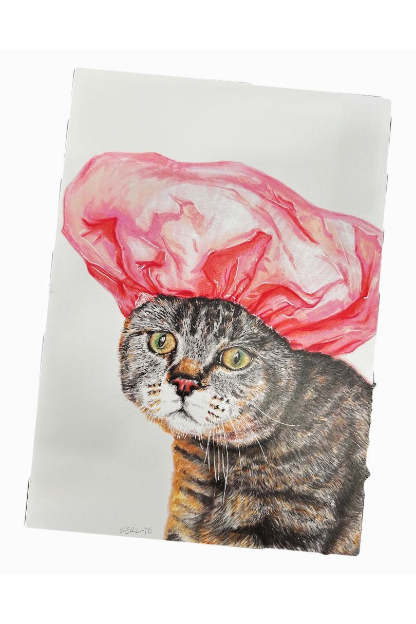 Cute Cat with Shower Cap Print - Mu Shop