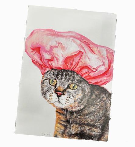 Cute Cat with Shower Cap Print - Mu Shop