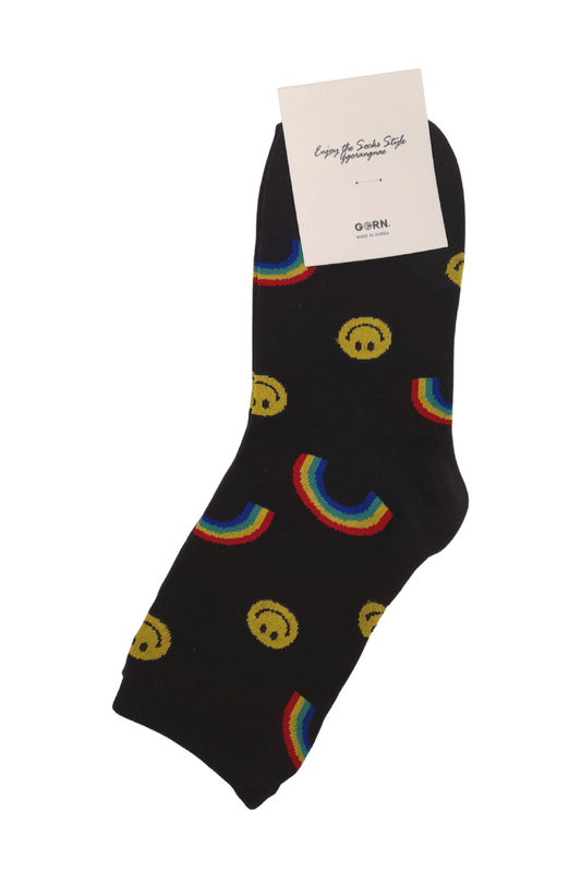 Cute Smile and Rainbow Socks - Black - Mu Shop