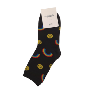 Cute Smile and Rainbow Socks - Black - Mu Shop