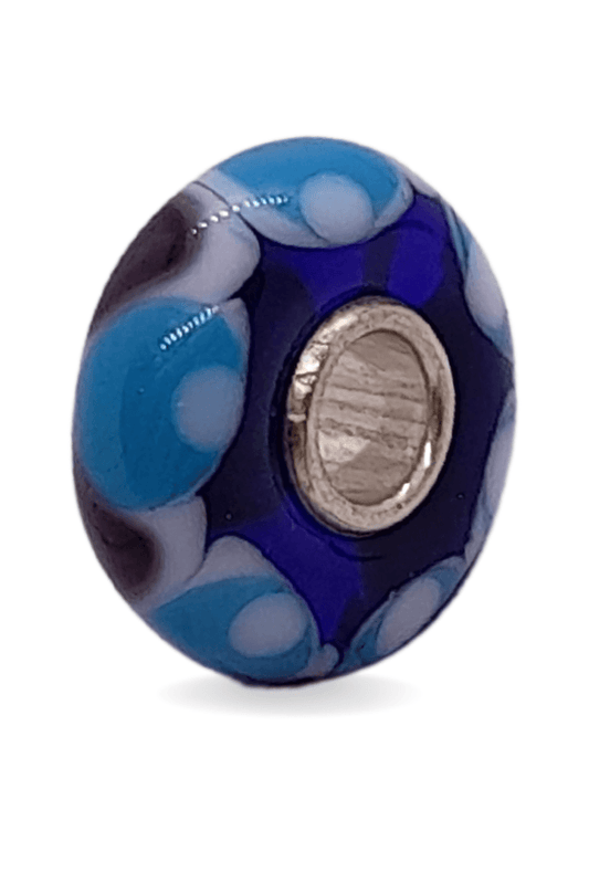 Dark Blue Glass Bead with Black and Blue Pattern Universal Unique Bead #1539 - Mu Shop