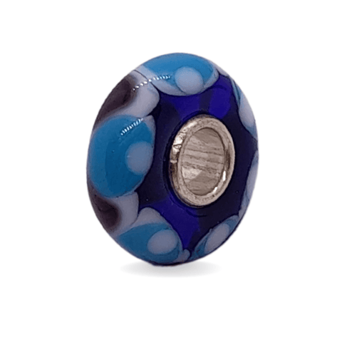 Dark Blue Glass Bead with Black and Blue Pattern Universal Unique Bead #1539 - Mu Shop