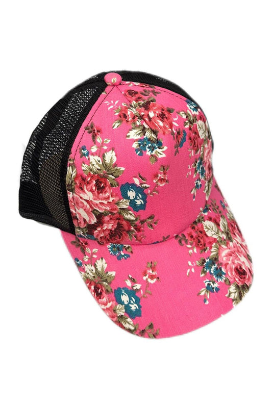 Deep Pink Floral Trucker Hat - Mu Shop