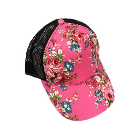 Deep Pink Floral Trucker Hat - Mu Shop