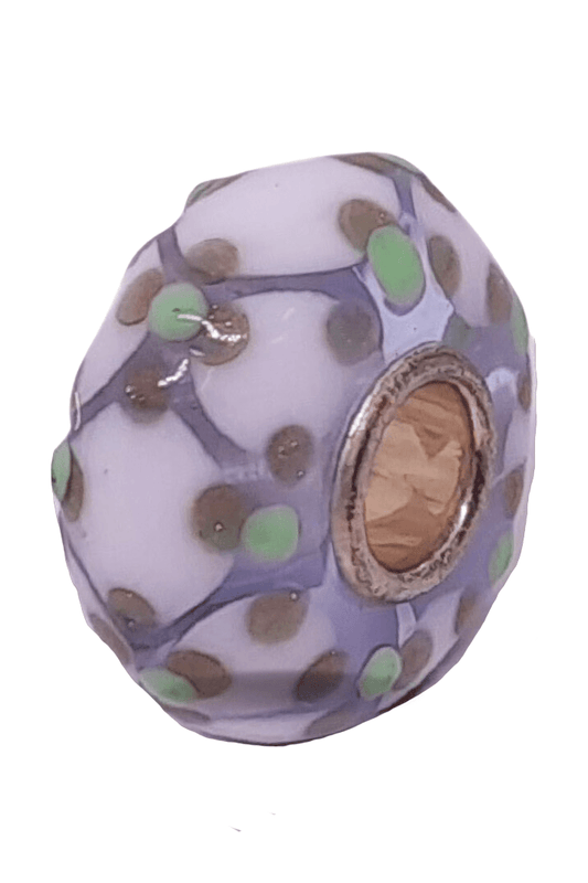 Glass Bead with Green Floral and White Decorations Universal Unique Bead #1559 - Mu Shop