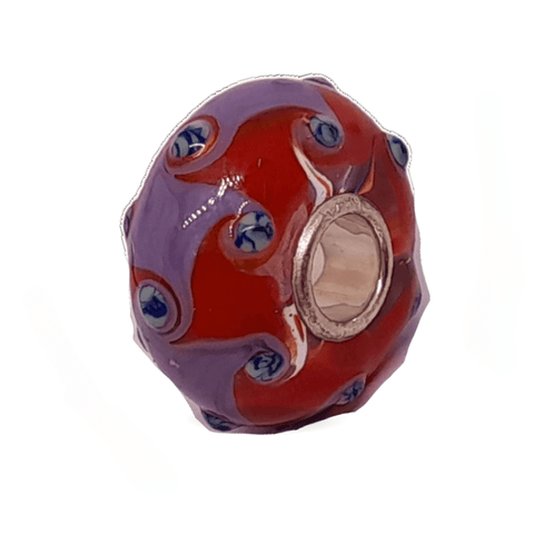 Glass Bead with Red and Lilac Decorations Universal Unique Bead #1558 - Mu Shop