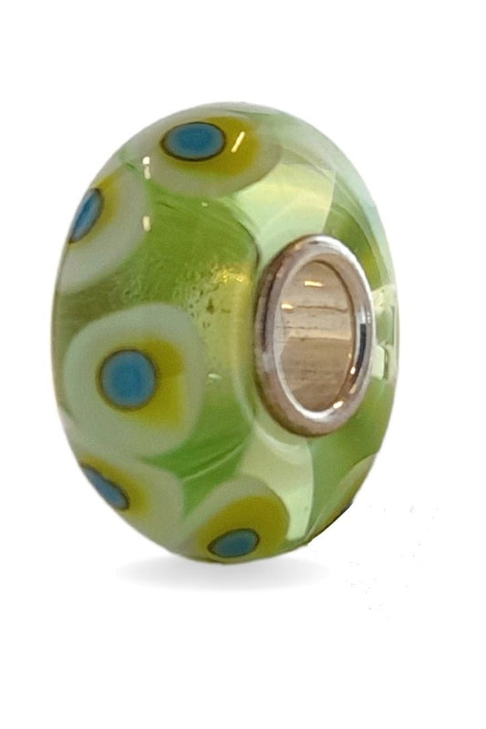 Green Glass Bead with Blue Dots Universal Unique Bead #1544 - Mu Shop