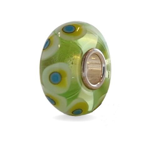 Green Glass Bead with Blue Dots Universal Unique Bead #1544 - Mu Shop